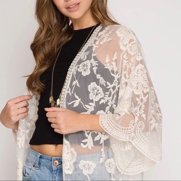 Crochet Lace Floral Midi Kimono - Picture 7 of 8